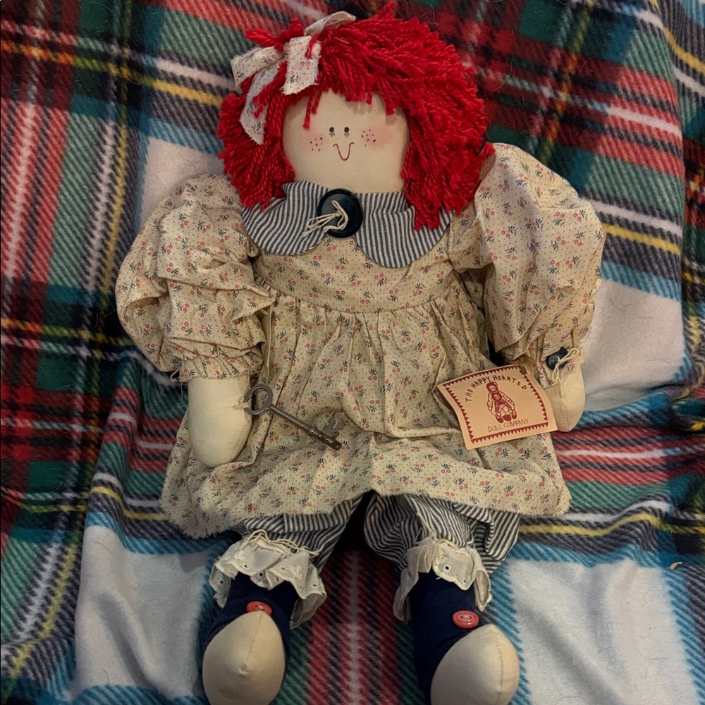 Handmade Primitive Rag Doll with Red Hair and Floral Dress bloomers Farmhouse